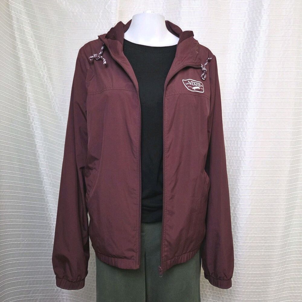 Vans Windbreaker Jacket Women's L/XL Hooded Lightweight Skater Style Maroon - Picture 10 of 10